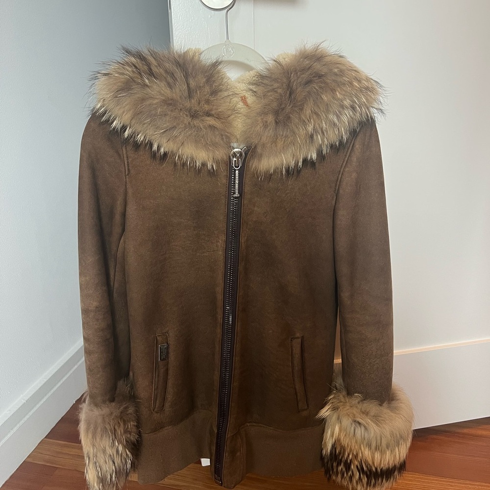 Philipp Plein Brown Fur-Trimmed Women's Jacket